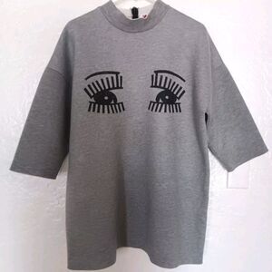 Hey Jude Gray Tunic Top Eyes Graphic Womens XL Cozy Lightweight Funky Quirky